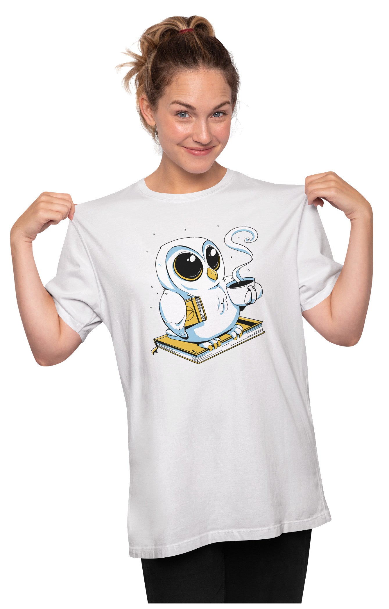 White Owl With Books & Coffee Oversized Unisex T-shirt