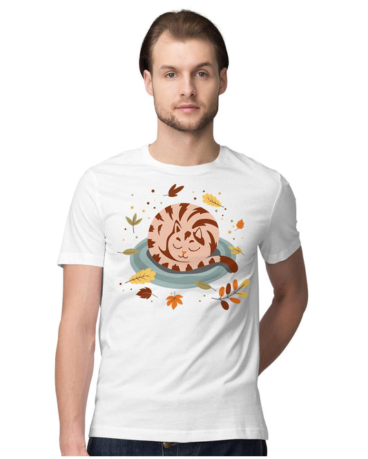 Cozy Sleeping Cat - Autumn Leaves