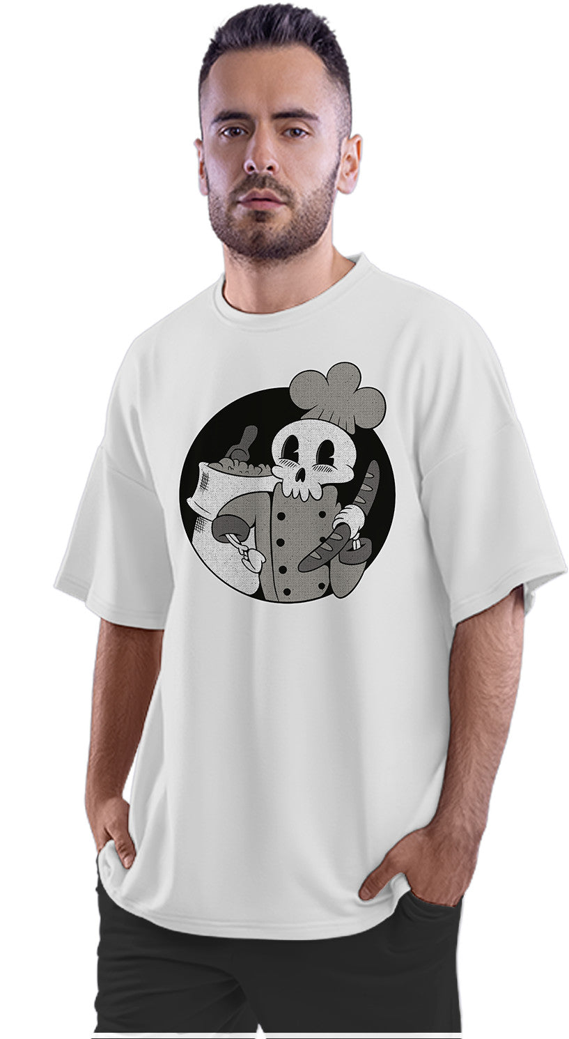 Skeleton Baker Retro Cartoon Oversized Unisex T-shirt