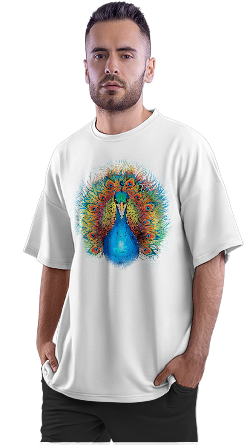 Beautiful Rainbow Peacock Illustration Oversized Unisex T-shirt
