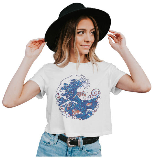 A Wave of Koi Fish Crop Top