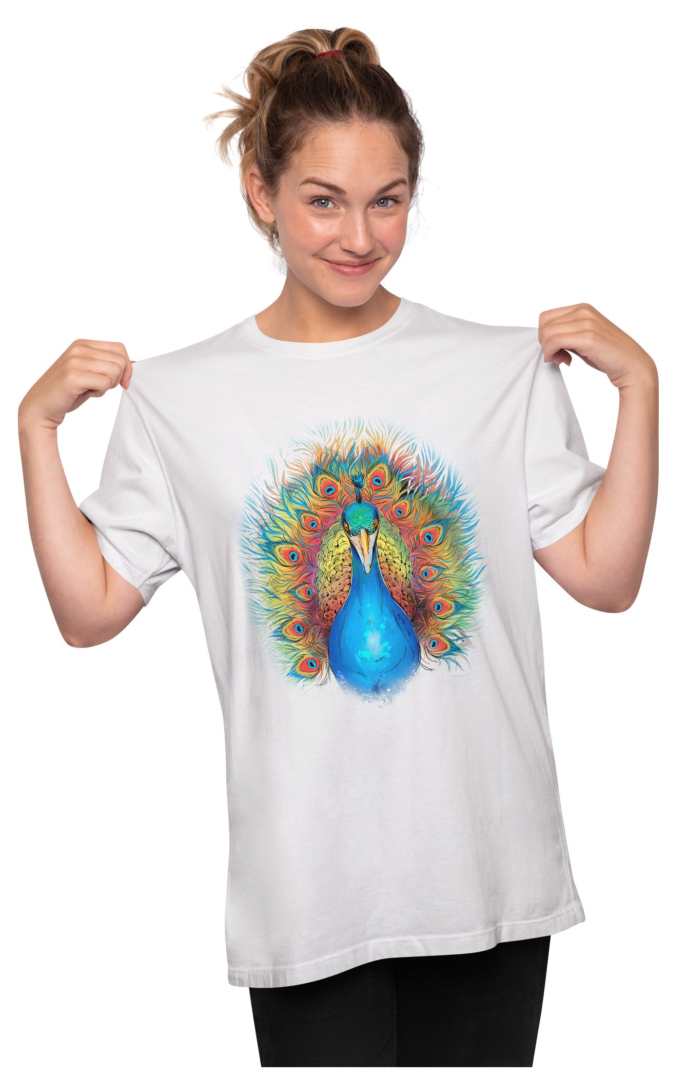 Beautiful Rainbow Peacock Illustration Oversized Unisex T-shirt
