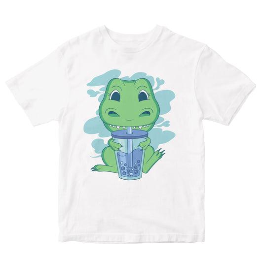 Cute T-Rex Drinking Bubble or Boba Tea Toddler